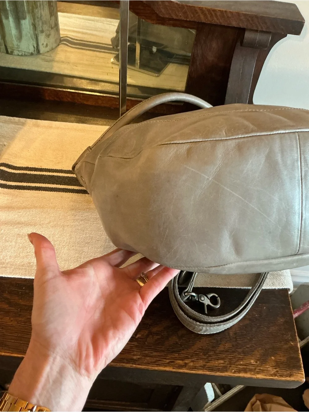 Frye Melissa Leather Hobo Crossbody Bag Ice Light Gray MSRP $388